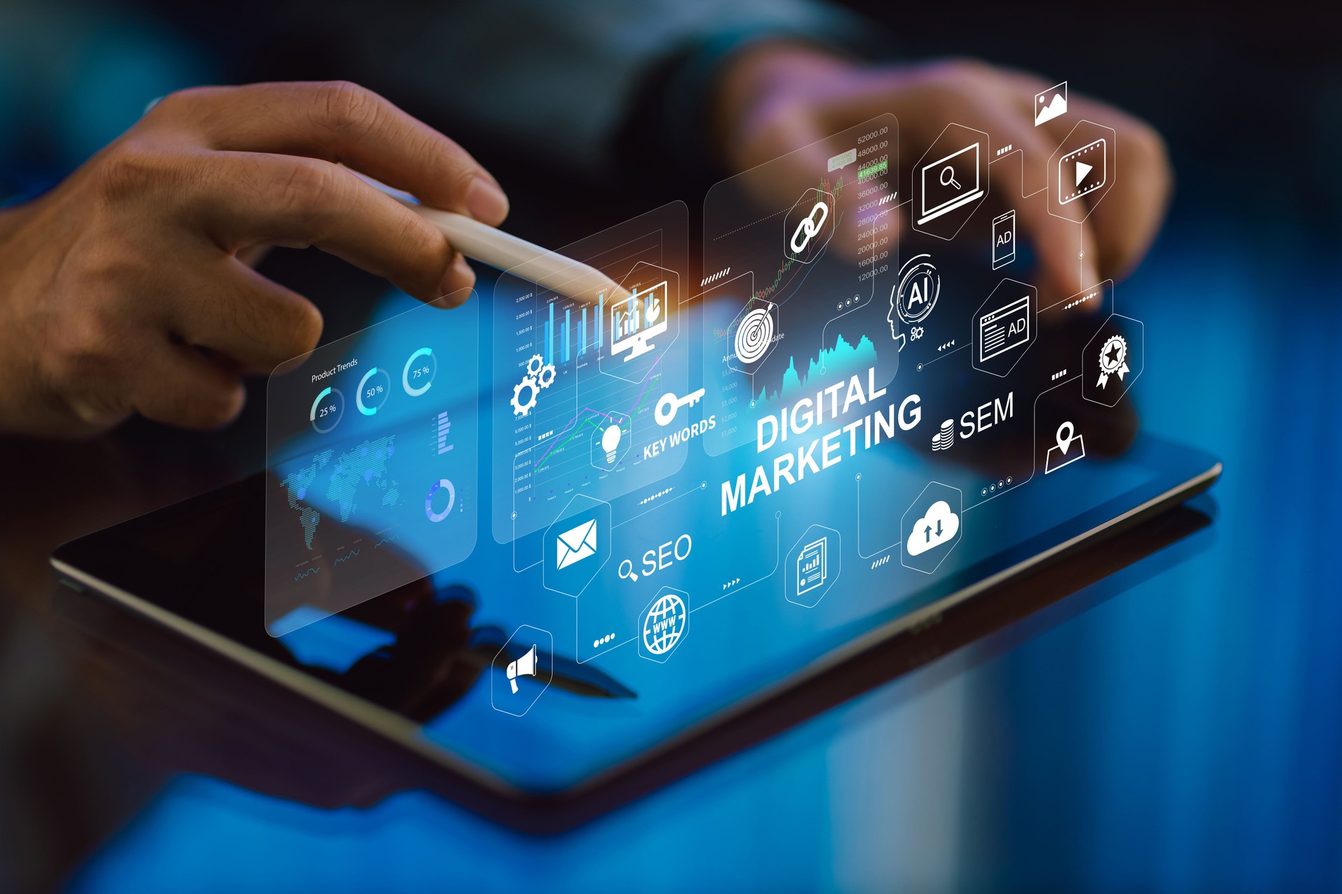 Business Technology with Data Chart and Analytics Interface